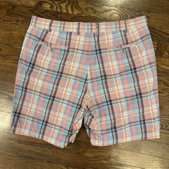 Peter Millar Seaside Shorts‎ Men's 38 Plaid Flat Front Golf Linen Blend - Picture 4 of 4